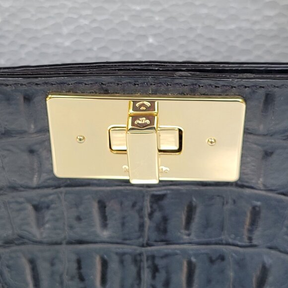 Kate Spade New York Orchard Valley Croc Kelsey Black Leather Tote Bag With Gold - Picture 8 of 16